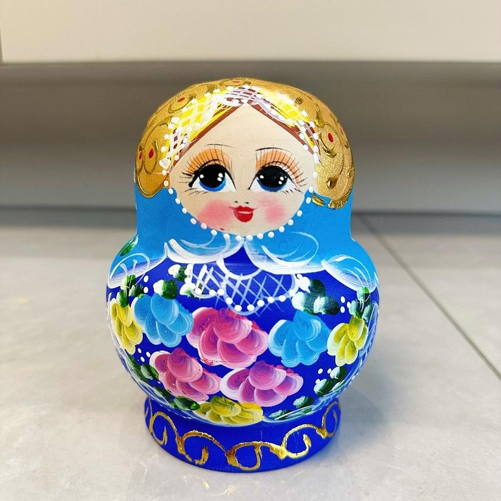 Russian Hand-painted 10-layer Blue Flower Toy Doll Gift Air-dried Ornament