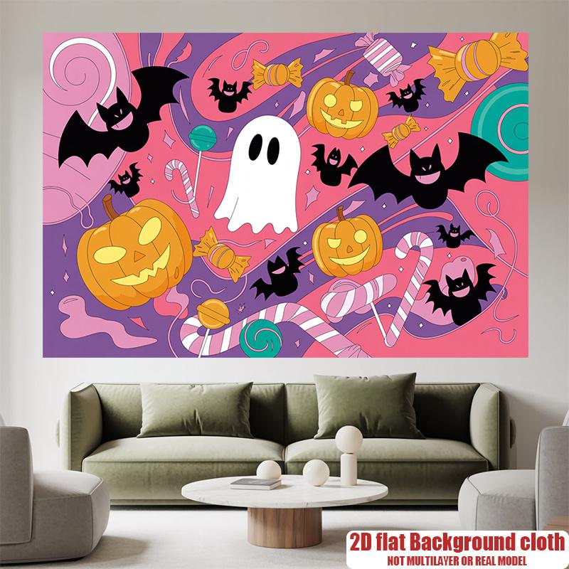 Party Backdrop Halloween Flat Pumpkins Ghosts Bats Candy Canes Photo Booth Decor Party Decor