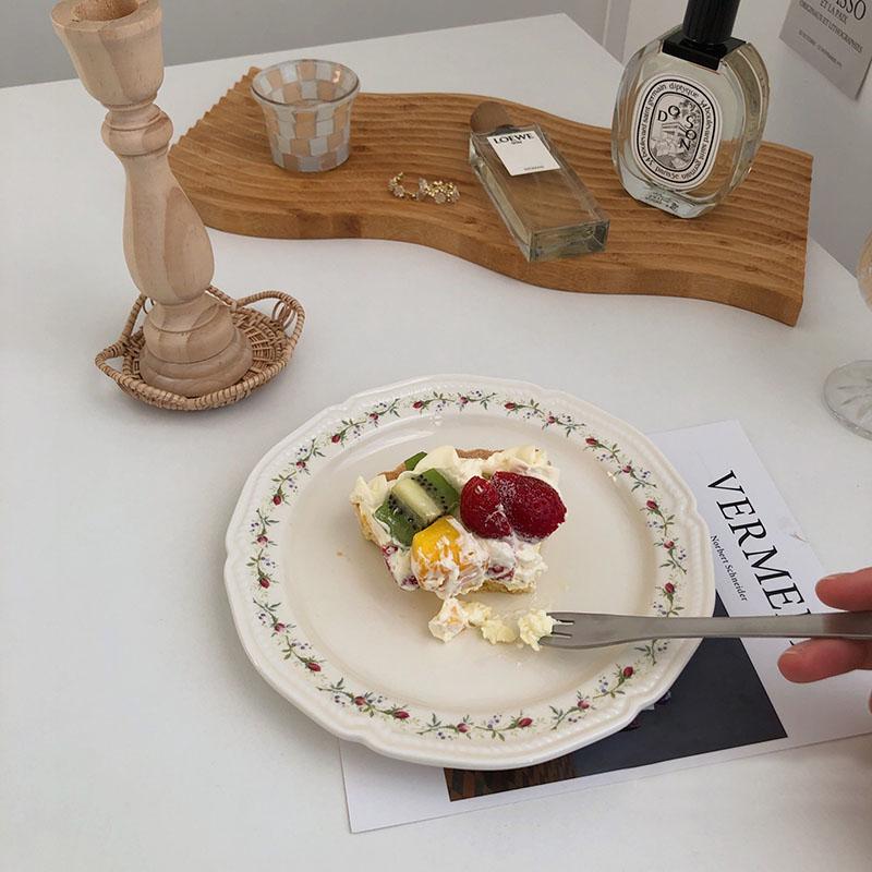 Тарелка с французским тиснением и цветком ротанга, керамическая тарелка с фруктами, тарелка в стиле ретро, посуда