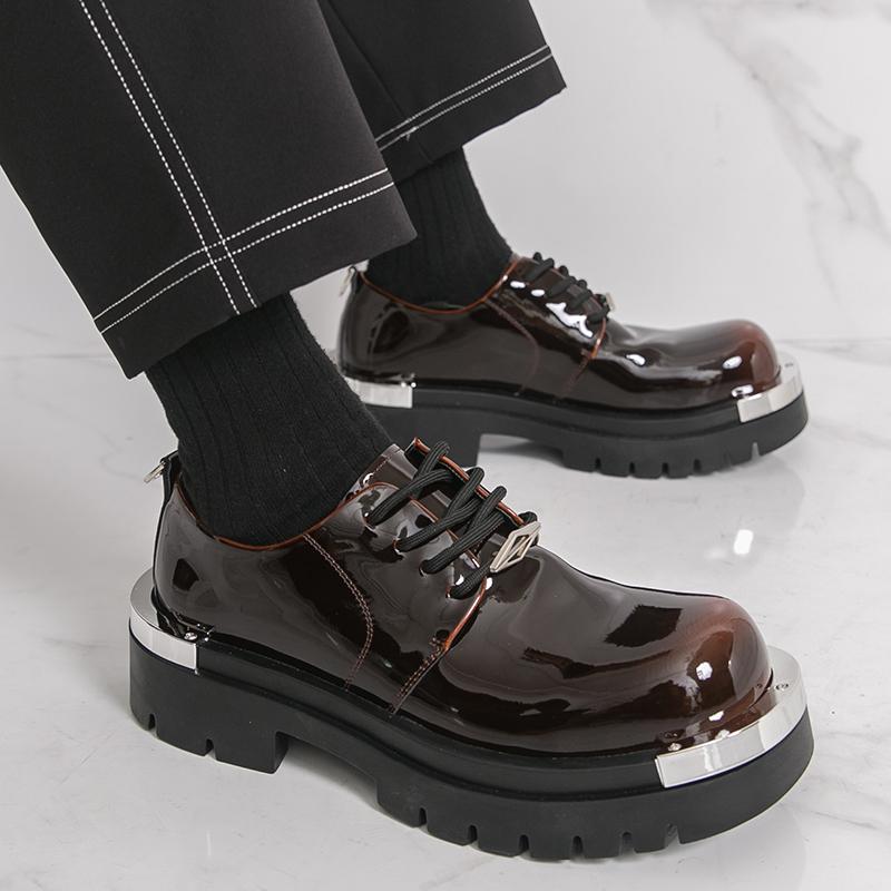 Модные мужские туфли дерби для бизнеса с увеличением роста, черные, коричневые, мужские, на толстой подошве, противоскользящие, модные, с большой головкой, рабочая обувь, кожаные туфли