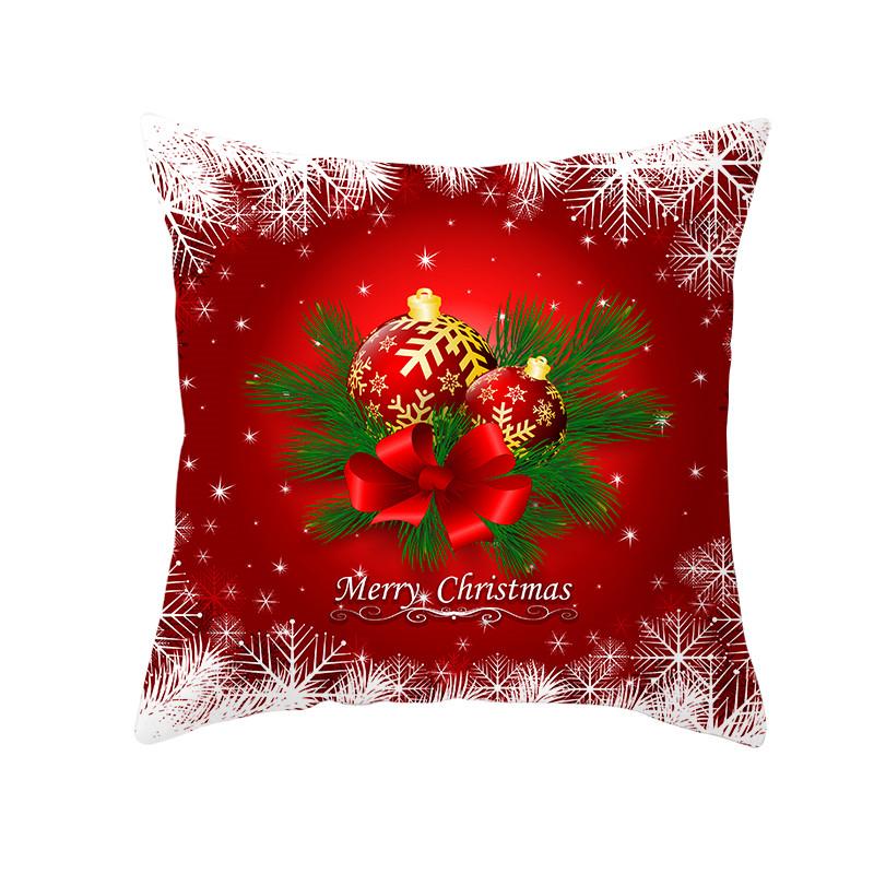 Merry Christmas Gift Decoration Pillowcase Red Print Cushion Cover Home Sofa Festive Short Plush Material