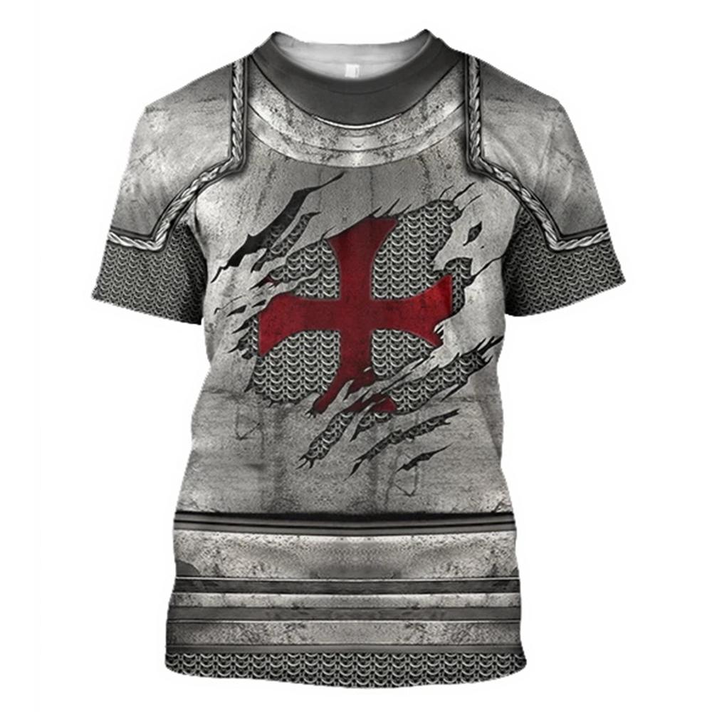 Medieval Knight Armor Men's T-shirt Tops 3D Print Tshirts Templar Knight Cosplay Short Sleeve Shirt O Neck Cool Streetwear