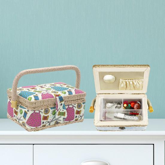 Большая вместительная корзина для шитья, органайзер для швейных принадлежностей с переносной ручкой, нитками, иглами, ножницами, чехлом для швейного набора