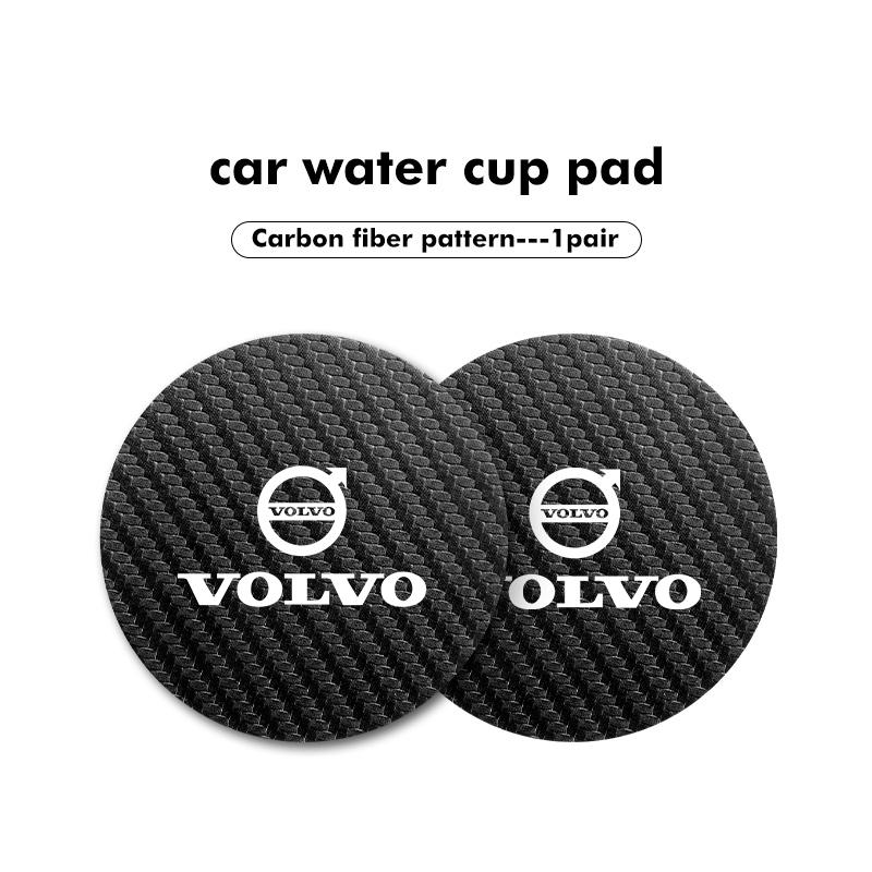2Pcs Carbon Fiber Car Coaster Mat Water Cup Cushion Anti Slip Pad For Volvo V50 S60 XC60 S40 XC40 XC90 V70 XC70 C30 V40 V60