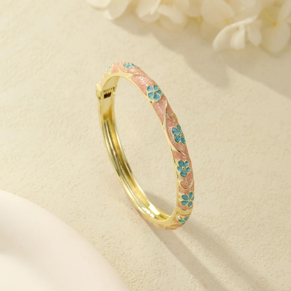 Cloisonne Enamel Enamel Dropped Glaze Bangle Flower Vintage Enamel Floral Bangle Ethnic Style Colorful Oil Drop Bracelet
