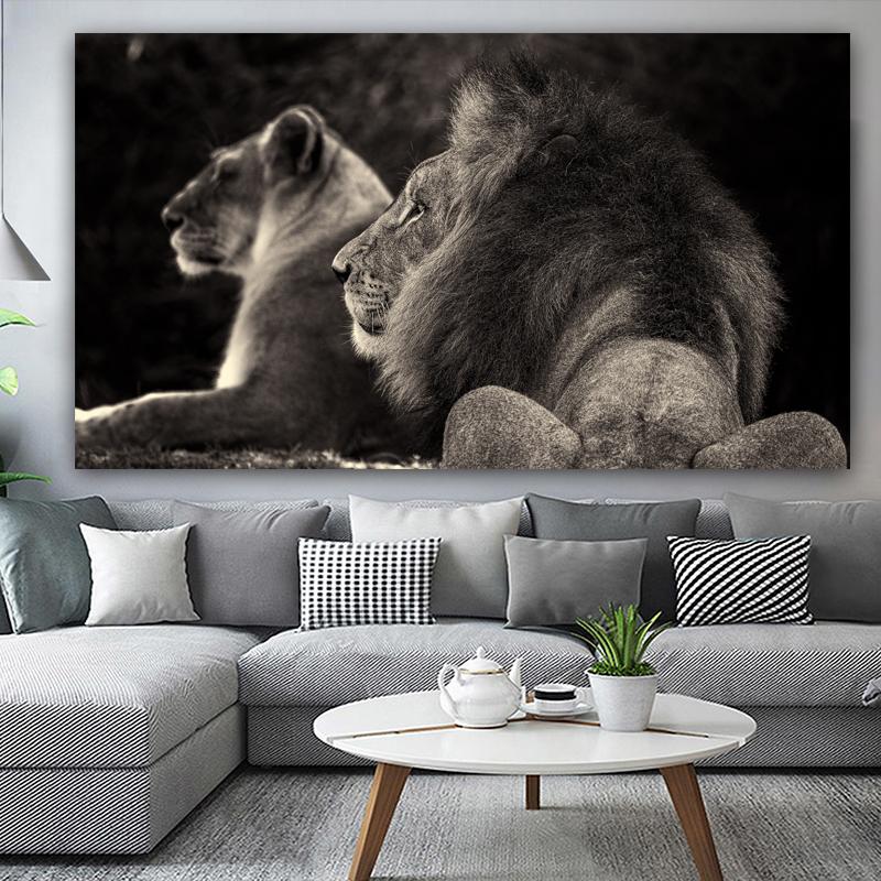 Large Size Black Lions Canvas Paintings On The Wall Animal Posters and Prints Wall Pictures for Living Room Cuadros Home Decor