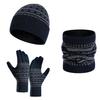 3Pcs/Set Women Men Knitting Beanie Hat Gloves Scarf Set Contrast Color Fleece Lining Woolen Yarn Knitted Neck Gaiter Hat Mittens Set