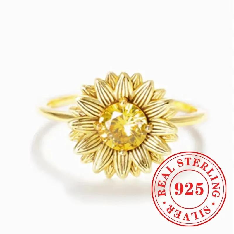 CAOSHI Aesthetic Daisy Flower Design Ring for Women 925 Sterling Silver Elegant Luxury Jewelry High-end Eternity Wedding Jewelry