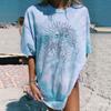 Women's Vintage Sun And Moon Printed Tie-dye Casual Short Sleeve Tops Blouse