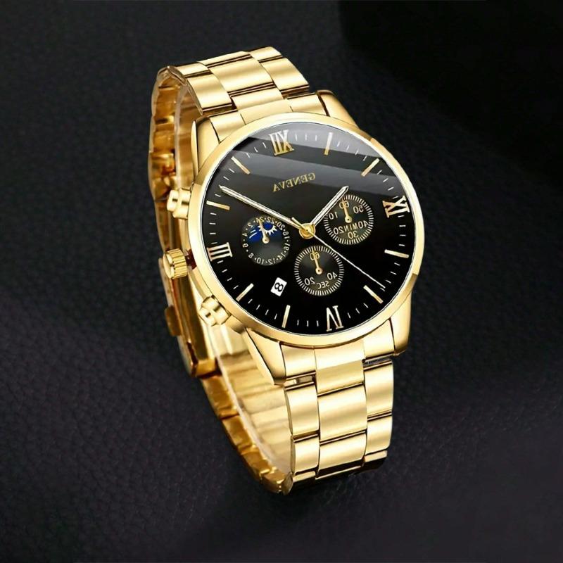 Часы Мужские с Римским циферблатом Кварцевые Часы Бизнес Премиум Набор Аксессуаров для Часов