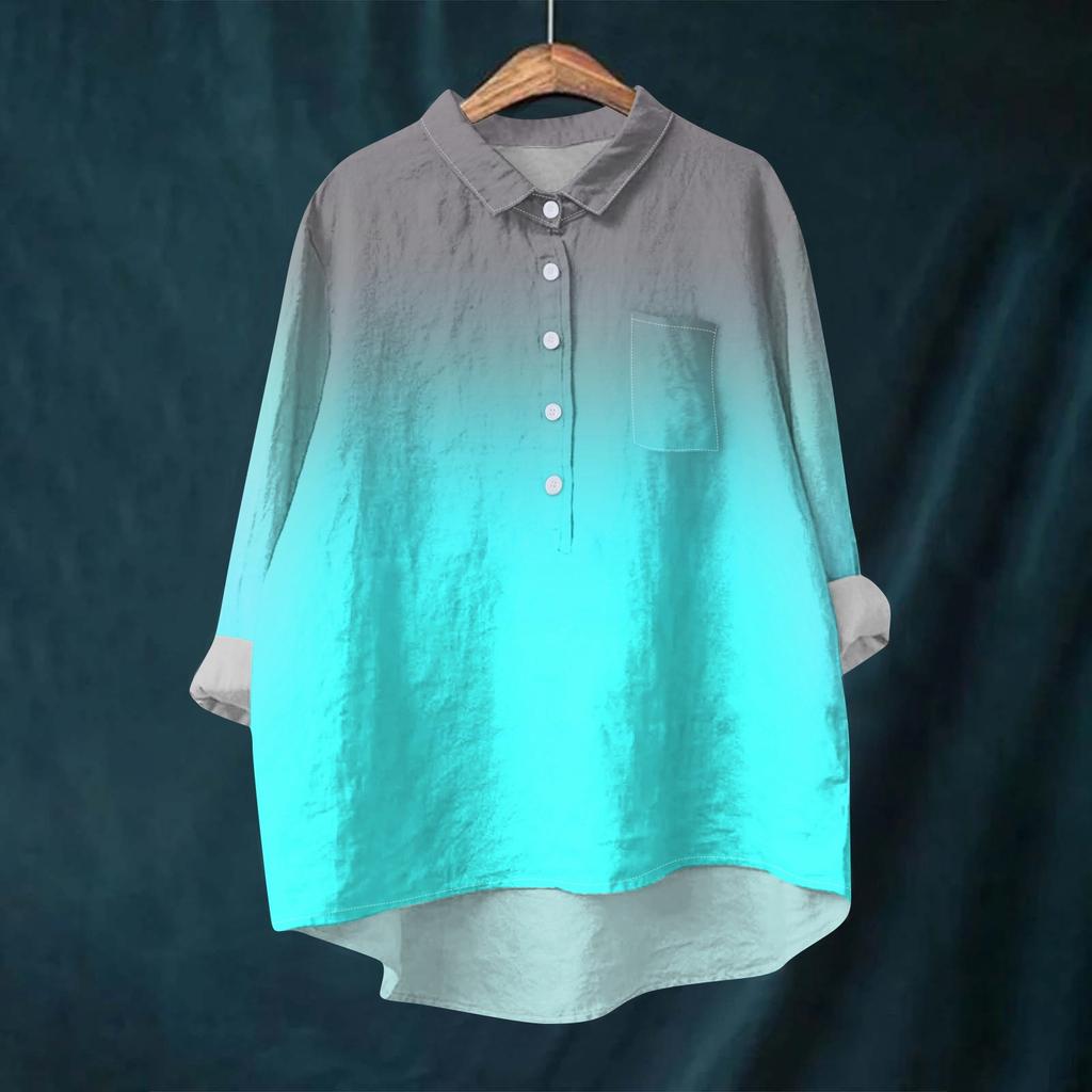 Женская рубашка-блузка с длинными рукавами и принтом на пуговицах, повседневный подол, нестандартный воротник рубашки