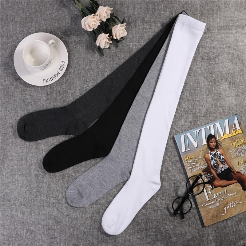 Вязаные полосатые чулки выше колена, женские хлопковые дышащие длинные носки до бедра, длинные ботинки