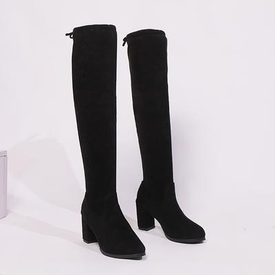 Мода 2024 Зима Новая модная верхняя одежда женские большие сапоги на высоком каблуке замшевые универсальные удобные модные сапоги для женщин