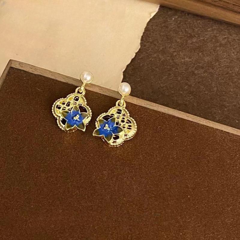 Новый модный дизайн, серьги-джокеры с синим цветком и темпераментом, женские серьги