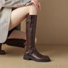 Leather Round Toe Over Knee Knight Boots for Women British Style Thick and Medium Heeled Long Boots