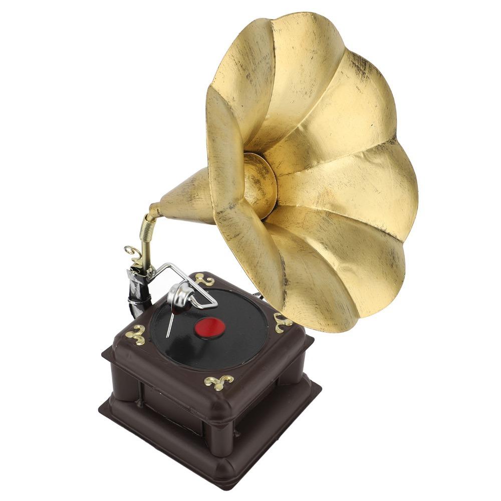2pcs Red Bronze Phonograph Model Iron Gramophone Turntable Record Player Model Desk Decor