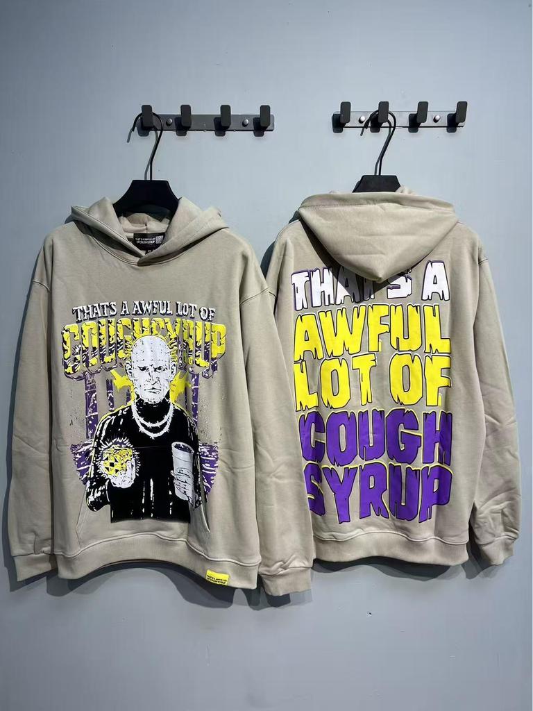 Модный американский стиль, свободная толстовка с длинным рукавом для мужчин и женщин - Высокая плотность, дизайн "Сироп от кашля"