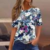 Женская плиссированная футболка с круглым вырезом и цветочным принтом, короткий рукав, топ с разрезом по низу