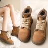 2024 New Winter Plush Cotton Shoes Women's Flat Bottom Short Barrel Round Head Lace Up Women's Boots