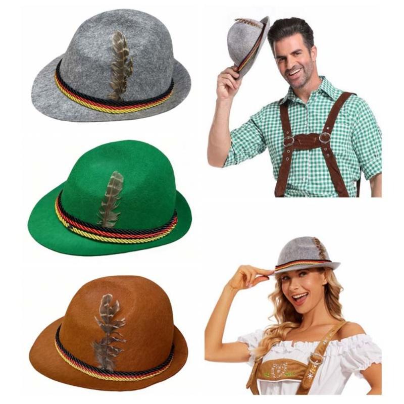 Fashion Dress Up Oktoberfest Hat Fedora Hat Panama Feather Decors Hat Bavarian Jazz Costume Cosplay Cap Photo Props