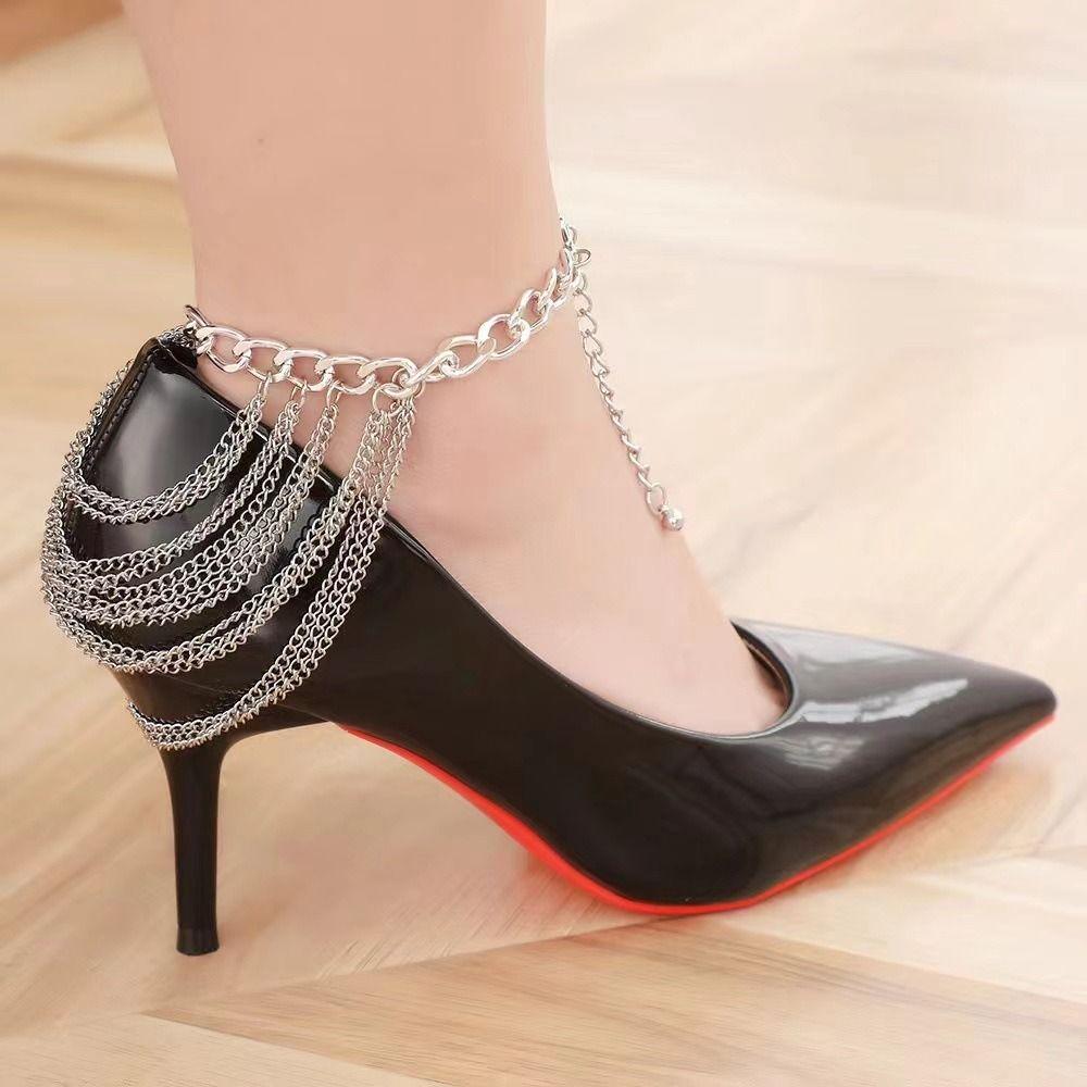 Multi Layer Punk High Heels Anklet Metal Chain Multilayer Anklet Chains Beach Barefoot