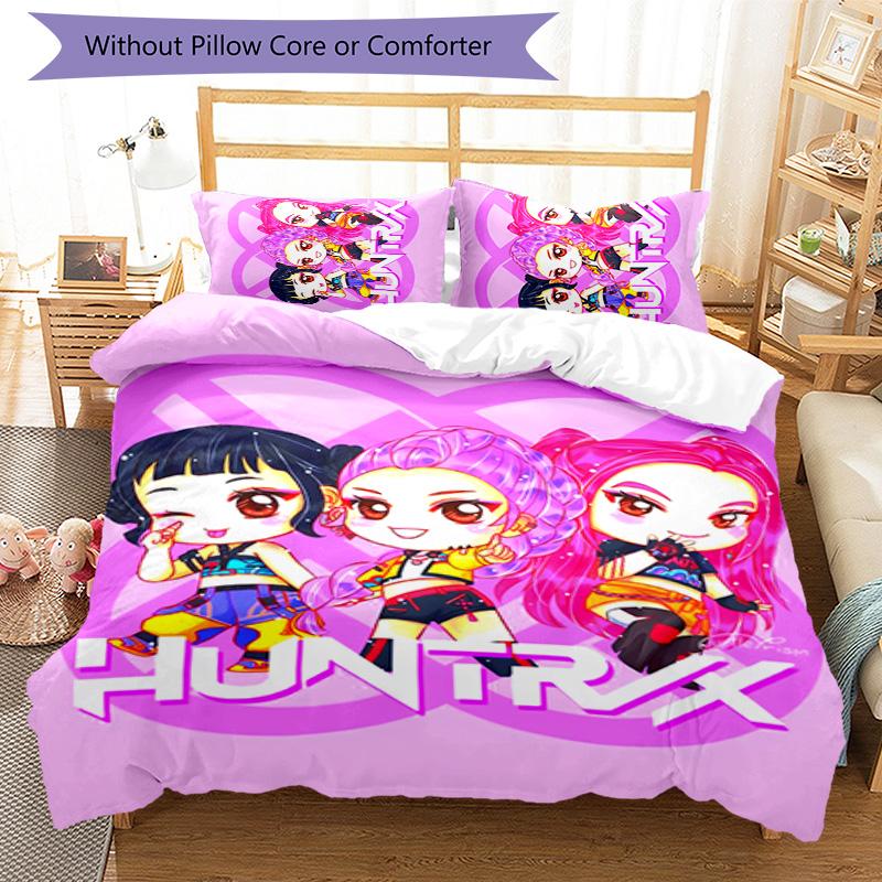 KPOP Hunter 3pcs Bedding Set Duvet Cover Closure Includes 1 Duvet Cover & 2 Pillowcases for All Seasons Bedroom Home Dorm Decor