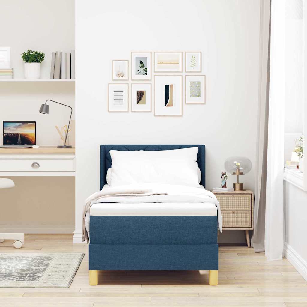 Box Spring Bed with Headboard Blue 200 x 80 cm Fabric