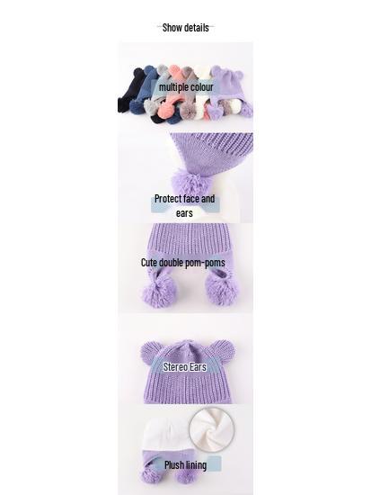 2023 Autumn Knitted Hat with Double Pom Pom Bear Ears - Cute, Cozy, and Windproof Ear Protection