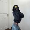 Gothic Streetwear Hooded Zip-Up Sweatshirt Women Bold Letter Print Oversized Fit Winter 2025
