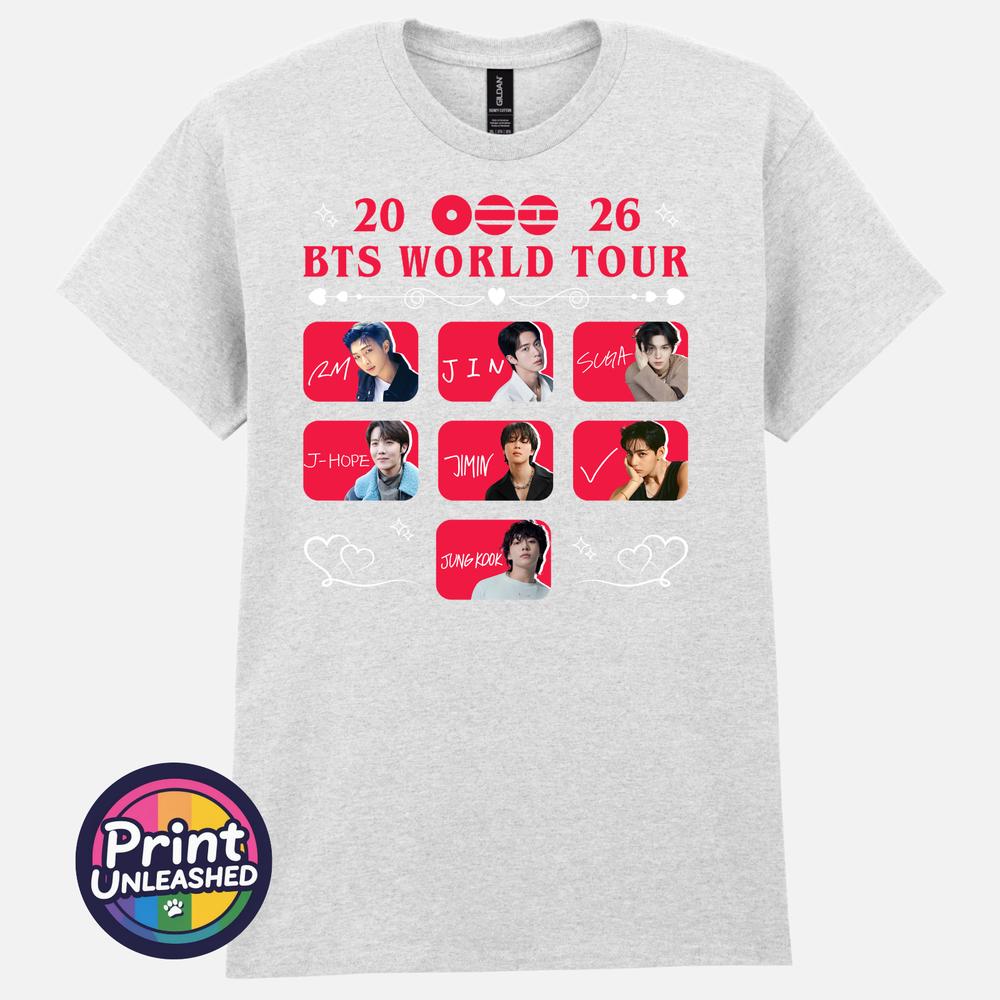 Printed TShirt BTS World Tour 2026 KPOP Band Tee Unisex Kids Teen Adult