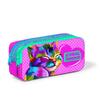 coral high Kids Pink Blue Glittery Cat Patterned Two Compartment Pencil Bag 22185