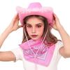 Cowboy Hat with Lace-up Chin Strap Ripped Brim American Western Style Solid Color Sunscreen Anti-UV Cap Women Summer Headwear for Outdoor Cosplay