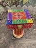 Hand Painted Wooden Chowki Pedestal Table | Indian Folk Art Statue Stand