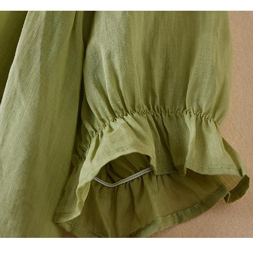 Летняя свободная однотонная хлопково-льняная рубашка с кукольным вырезом и рукавами 3/4, женская блузка