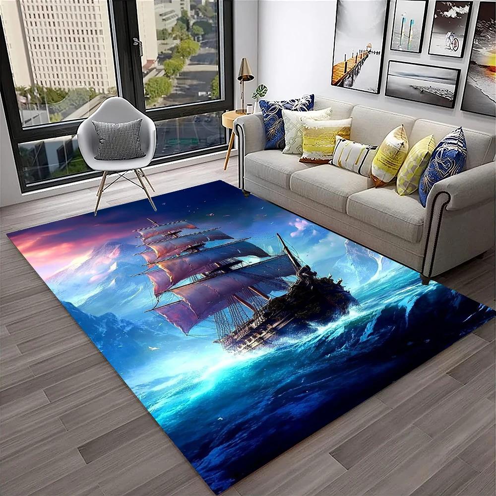 3D Пиратский корабль Лодка, Барк, Парусник Ковер Коврик для Дома Гостиная Спальня Диван Придверный коврик Декор, детский Коврик Нескользящий Напольный коврик