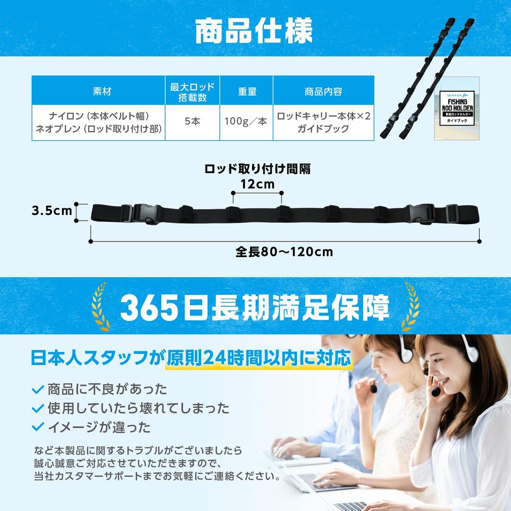 Rod holder for rod holds 5 rod fishing black [Rods won't slip] cars, carrier, rods, belt, rod, one-touch installation, ceiling, SEAVER, nylon,