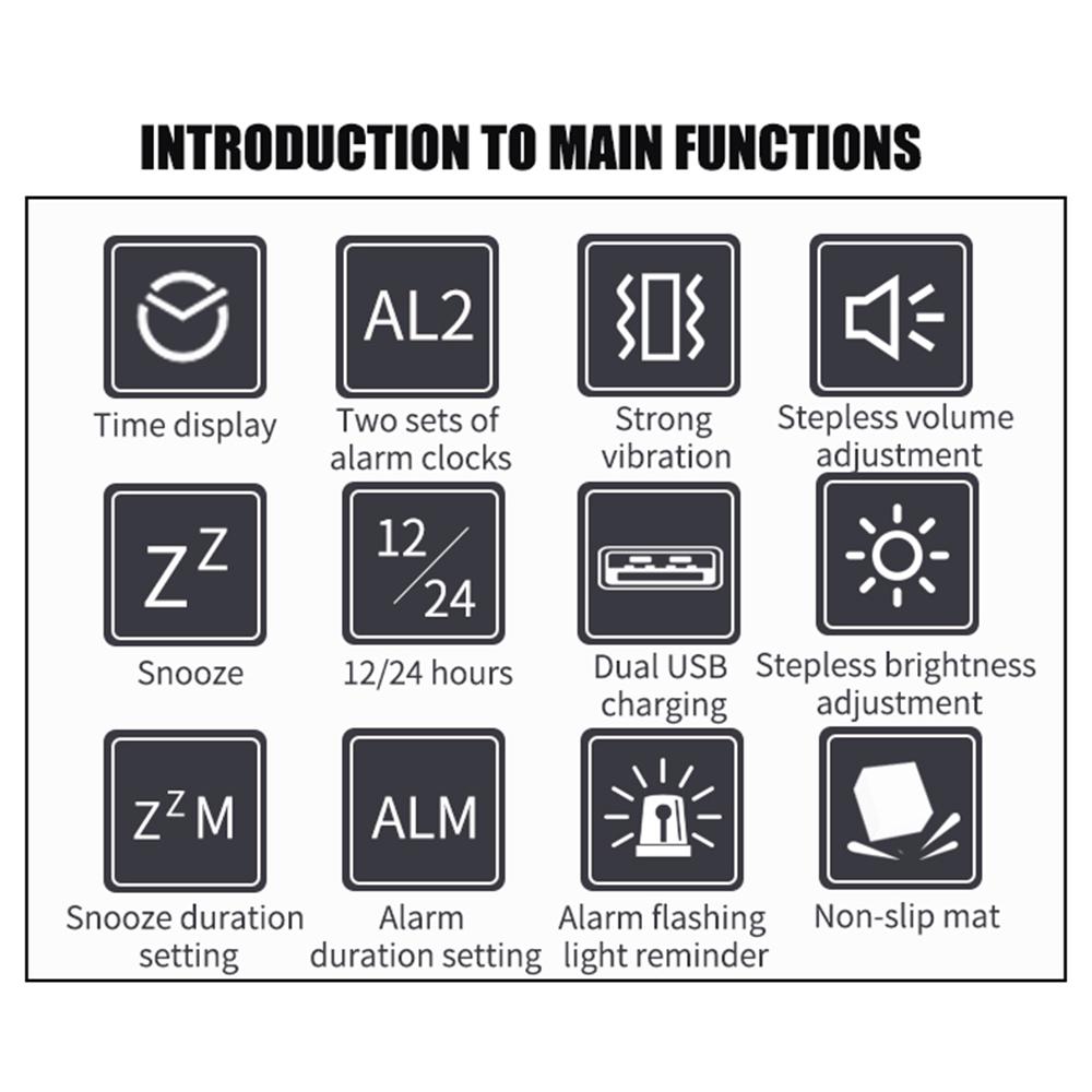 Loud Alarm Clock with Bed Shaker Vibrating Alarm Clock with Flash Light Brightness Adjustable
