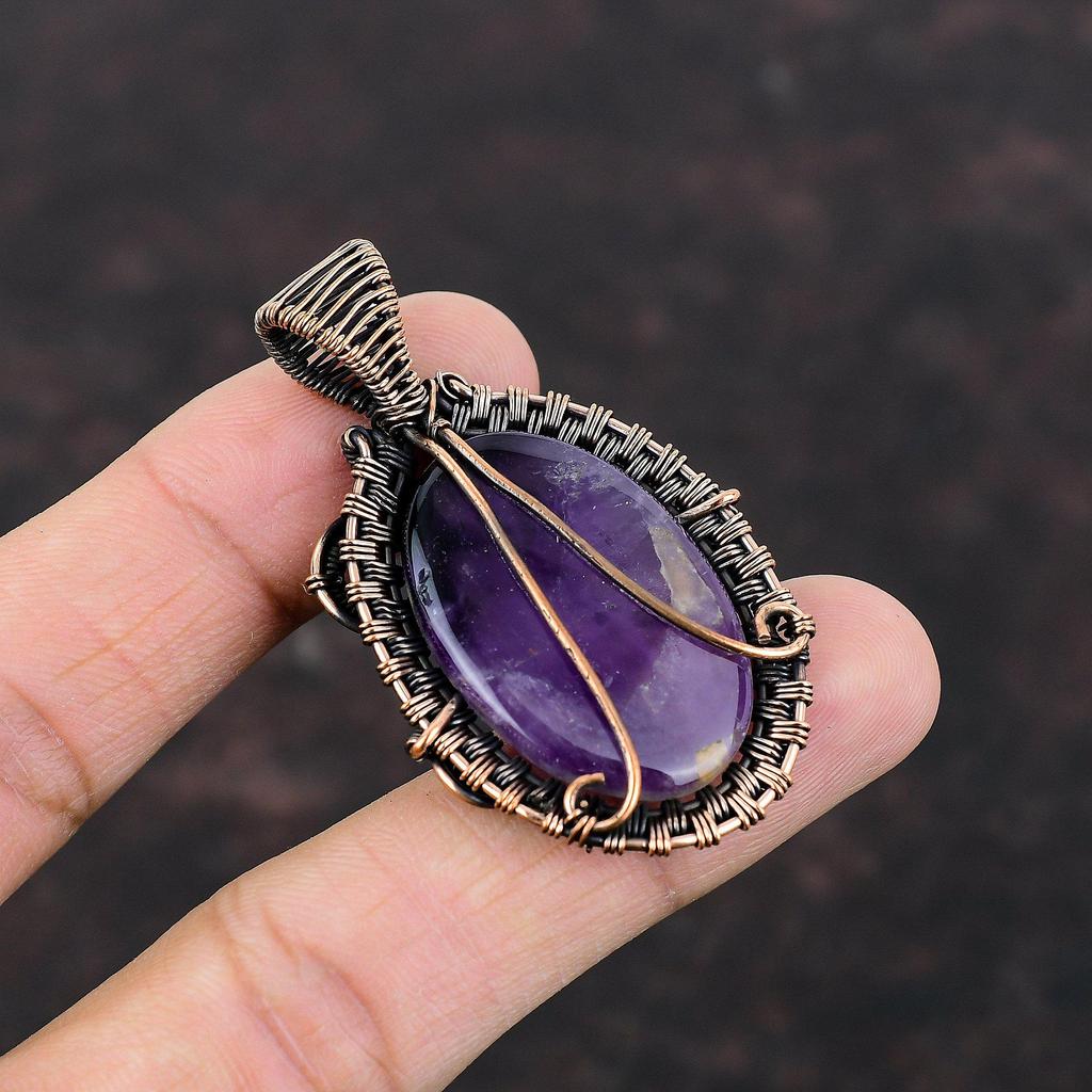 Кулон Звездный Аметист Кулон, обернутый медной проволокой Кулон из настоящего драгоценного камня Ювелирные изделия Звездный Аметист для подарка Ювелирные изделия из медной проволоки Кулон ручной работы