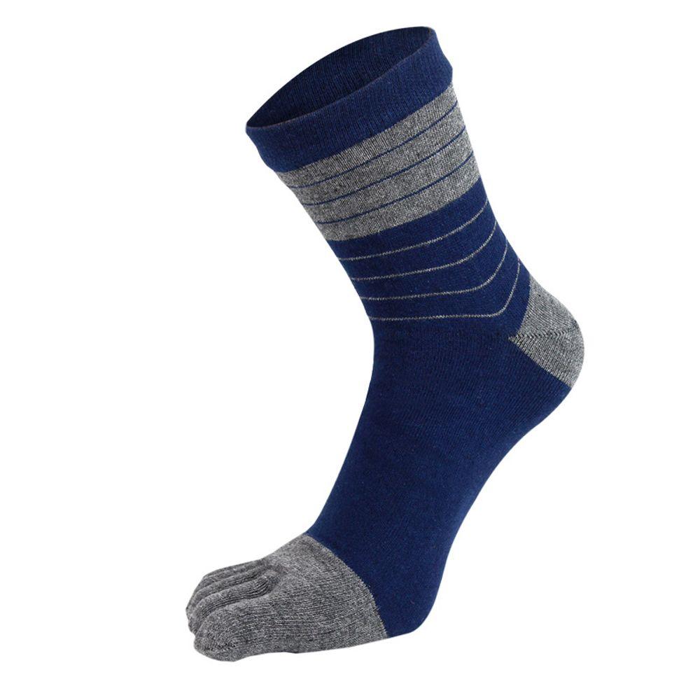 Cotton Breathable Simple Middle Tube Socks With Toes Stripe Hosiery Man Socks Five Finger Socks