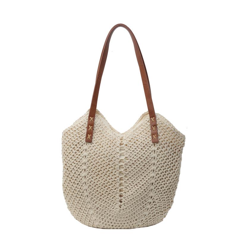 Lazy Wind Cotton Thread Woven Bag Women's Summer New Seaside Vacation Beach Bag Large Capacity Shoulder Tote Bag