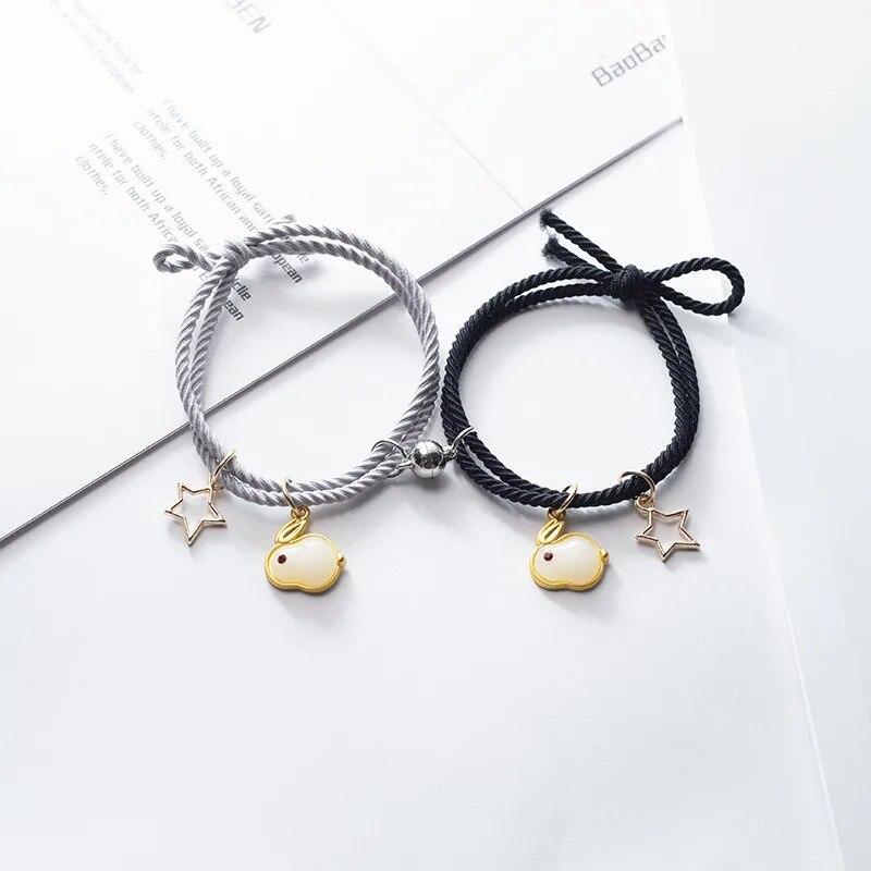 2 шт./компл. магнитный браслет для пар для влюбленных магнитный притяжение зодиакальный браслет с кроликом и звездой плетеная веревка ювелирные изделия дружбы подарки