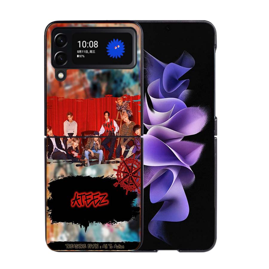 K-KPOP A-ATEEZ Чехол Case Для Samsung Galaxy Z Flip 7 6 Flip4 Flip5 Zflip3 Черный Жесткий Поликарбонатный Корпус Телефона Защитная Крышка