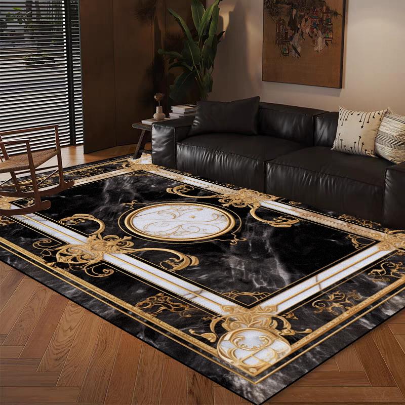 Home Decoration Modern Luxury Large Living Room Antiskid Carpet Soft Bedroom Cloakroom Mats Easy Cleaning Lounge Rug Black Gold
