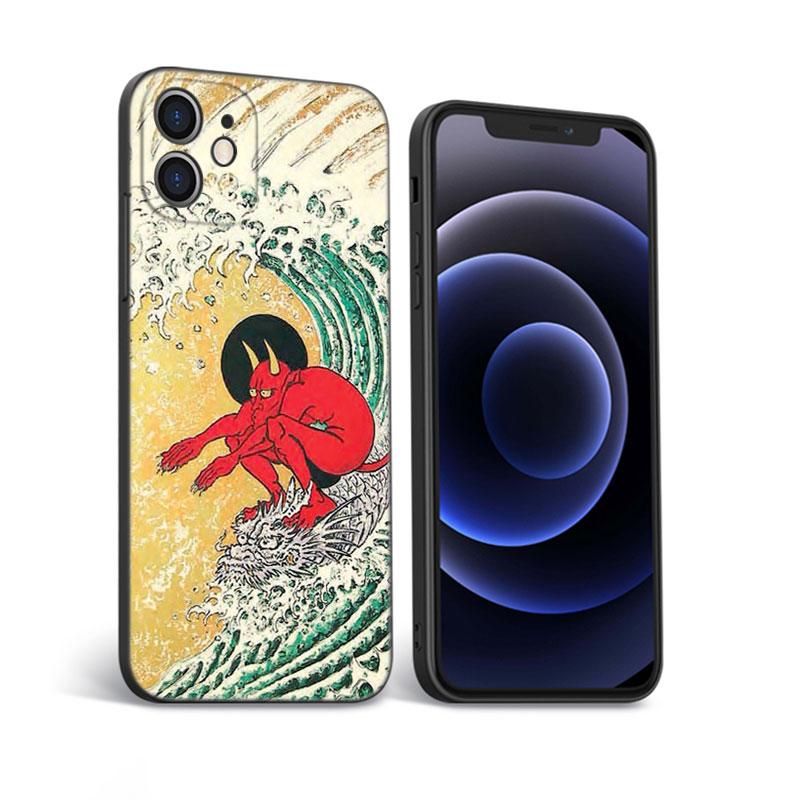Japanese Wave Anime Dragon Phone Case For Apple iPhone 12 13 Mini 11 Pro Max XR X XS MAX 8 7 6S 6 Plus SE 5S 5 2020 Black Cover