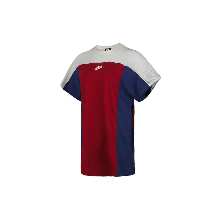 Nike Цветные блоки круглый вырез свободный дышащий короткий рукав платье женские платья бордовый AR2405-677