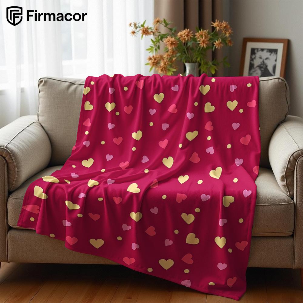 Fuchsia Multi-Color Heart Lightweight Microfiber Soft Christmas Fleece Blanket Warm Cozy Throw for Sofa Office Travel All Season