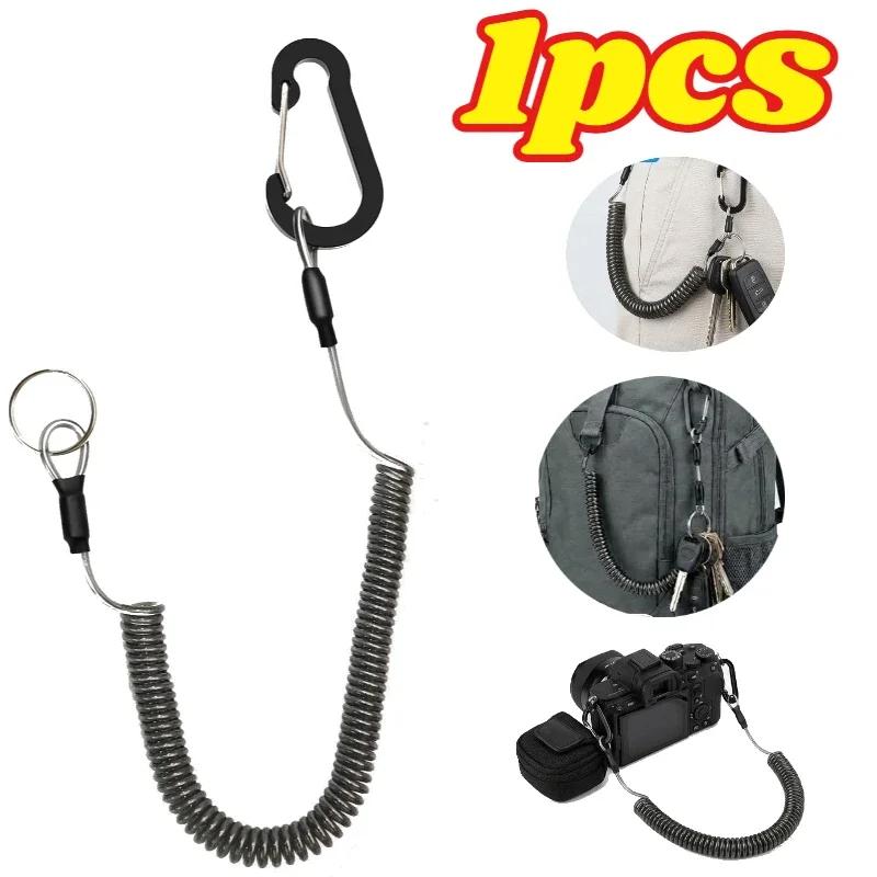 Retractable Coiled Safety Lanyard with Aluminum Hook Quick Release Buckle Anti-loss Tool Lanyard for Fishing Kayaking Outdoor