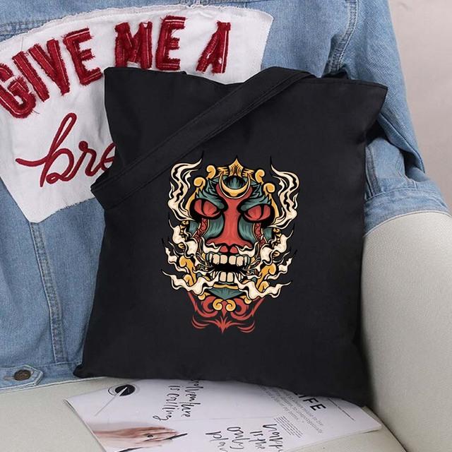 Сумка-шоппер из эко-холста, хлопка-шопера с мультяшными картинками, модная черная складная сумка с принтом, холщовая большая сумка