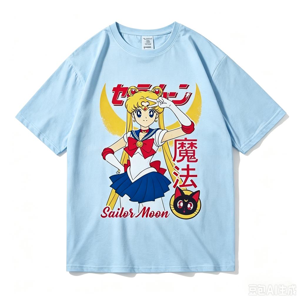 2026 New Style Sailor Moon Theme Retro Sweet Cool 100% Pure Cotton Printed Kids T-shirt Summer Casual Tops