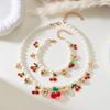 Elegant Heart Charm Necklace Sweet Pearl Choker Necklace New Fruit Cherry Necklace  Women Jewelry